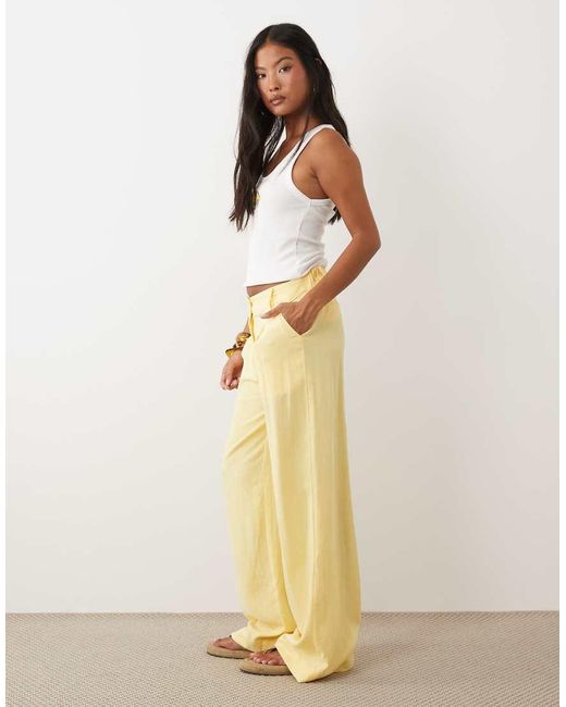 ASOS White Asos Design Petite Relaxed Straight Leg Trousers With Linen