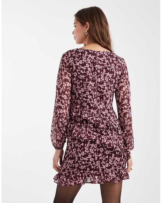 New Look Red Chiffon Frill Hem Mini Dress