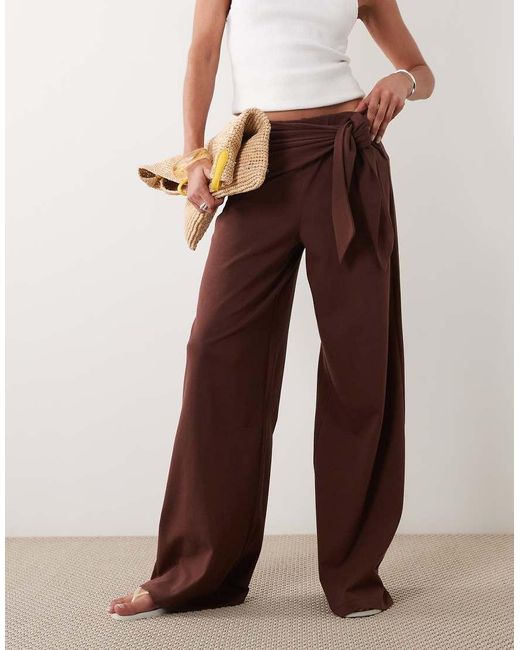 712 Asos ASOS Tie Waist Detail Wide Leg Pants in Brown | Lyst UK
