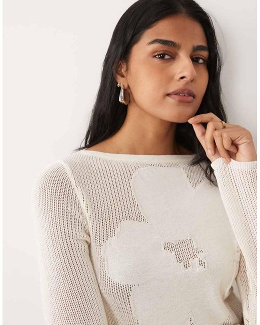 ASOS White Fine Knit Floral Top