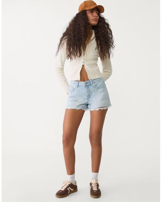 Stradivarius Blue D75 Ripped Denim Shorts