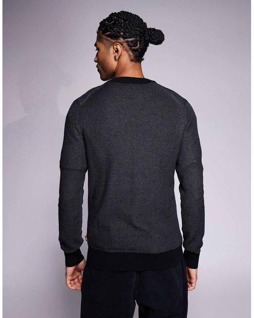 Boss Gray Klapok Regular Fit Crew Neck Textured Knit Jumper for men