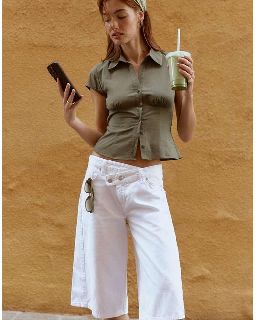 Stradivarius Brown Short Sleeve Shirt With Underbust Seam