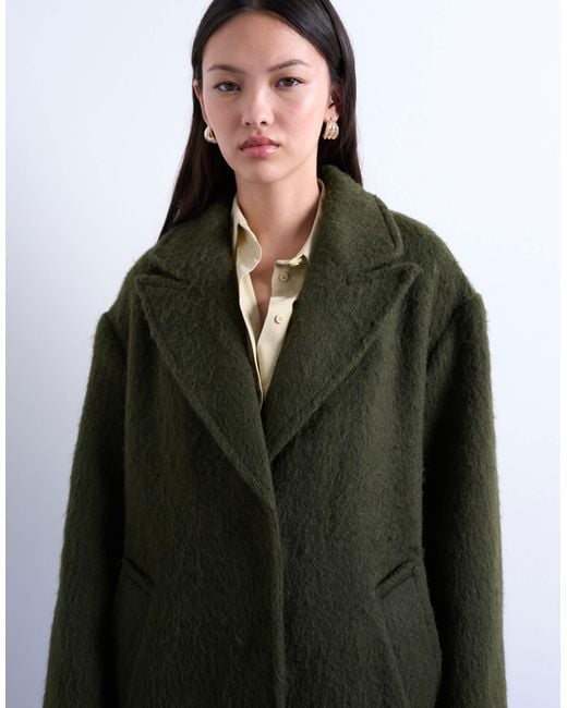TOPSHOP White Brushed Unlined Dropped Shoulder Clean Chuck On Coat With Wool