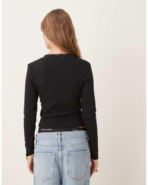 Calvin Klein Black Monogram Logo Long Sleeve Top