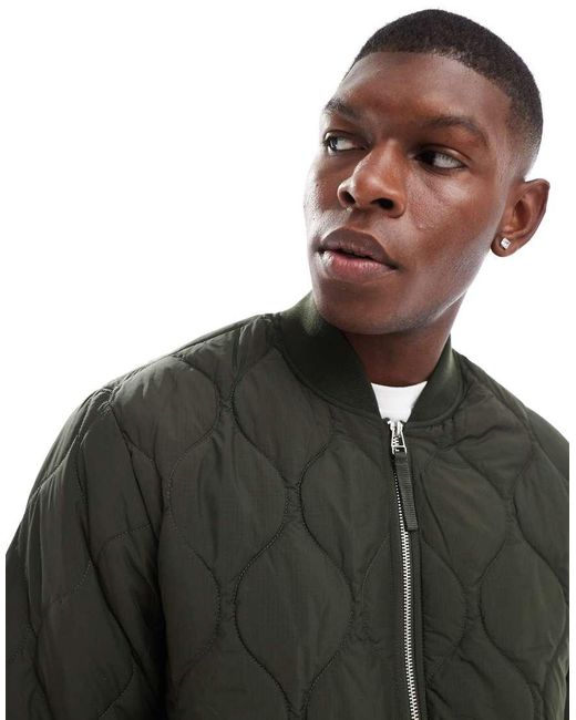 Jack & Jones Green Quilted Bomber Jacket for men