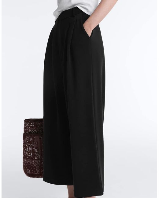 Oysho Blue Soft-Touch Wide-Leg Crop Trousers With Modal And Pleats