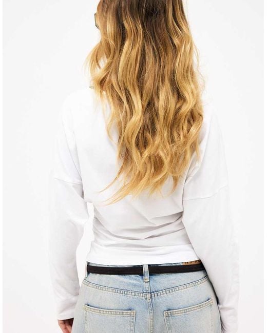 NA-KD White Marked Waist Long Sleeve Jersey Top