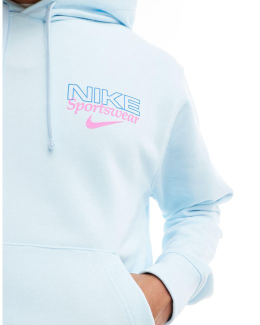 Felpa con cappuccio azzurra con grafica stampata sul retro di Nike in Blue da Uomo