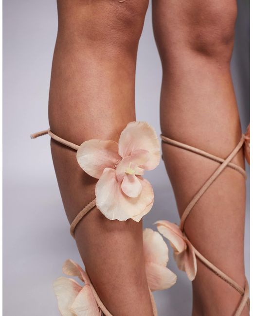 South Beach Metallic Espadrille Wrap Around Wedges With Orchids