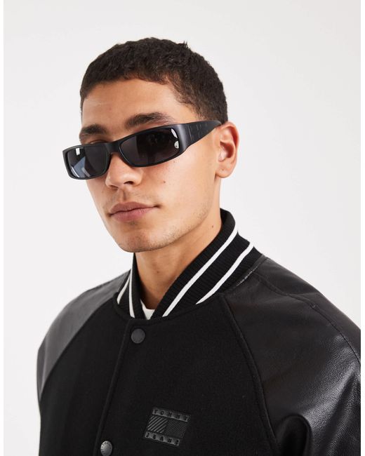 ASOS Black Slim Rectangle Sunglasses for men