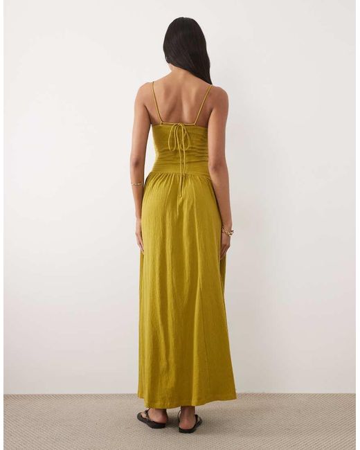 ASOS Green Crinkle Cami Tie Back Midi Dress With Asym Waist