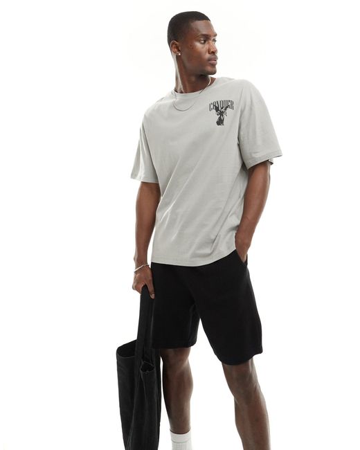 ADPT Gray Oversized T-shirt With Angel Conquer Backprint for men