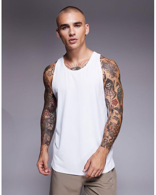 4505 White Icon Quick Dry Training Singlet With Racer Back for men