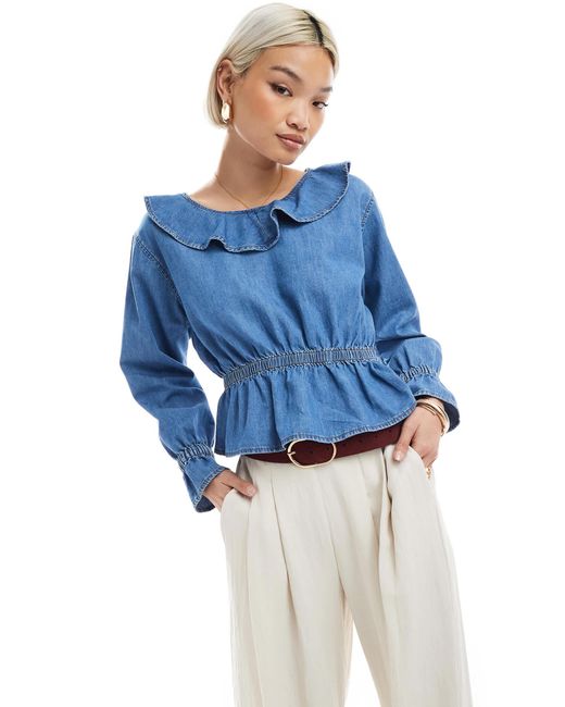 Miss Selfridge Blue – chambray-schößchenoberteil