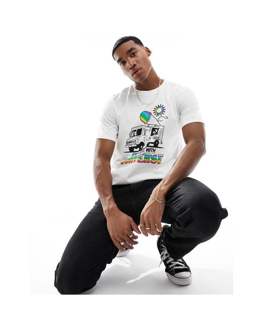 Camiseta blanca con estampado gráfico Converse de hombre de color White