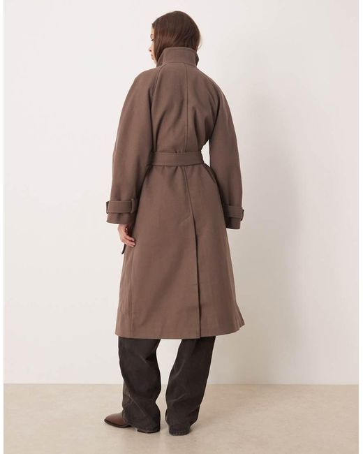 ASOS Brown Funnel Neck Longline Formal Trench Coat