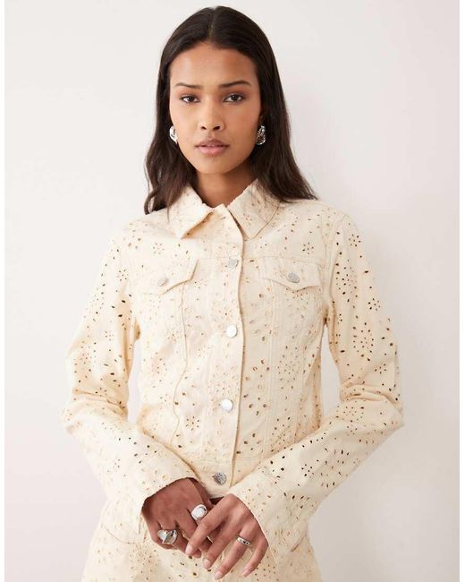 Miss Selfridge Natural Broderie Denim Jacket
