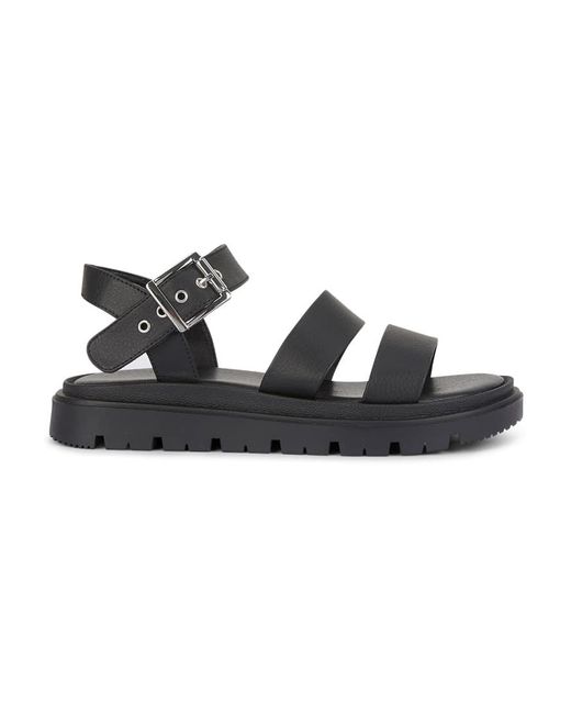SEQWL Black Chunky Sandals Triple Strap Gladiator Style With Buckle