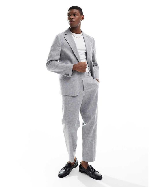 ASOS Gray Relaxed Tapered Fit Suit Trousers With Linen Cotton for men