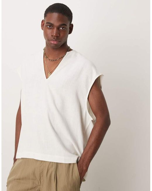 Camicia Senza Maniche Squadrata di ASOS in Natural da Uomo