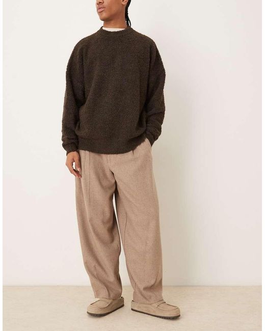 ASOS Natural Tailored Wide Barrel Leg Pleated Pants With Wool Blend for men