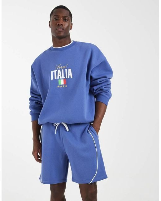 ASOS Blue Loose Sports Jersey Shorts With Piping for men