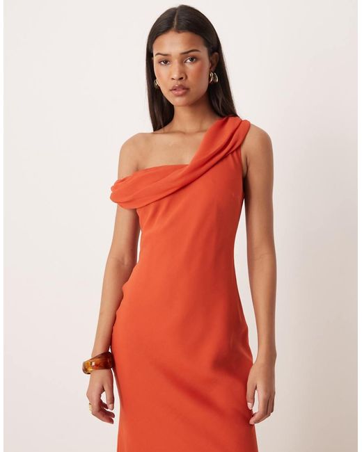 ASOS Red Fallen Twist Shoulder Chiffon Maxi Dress