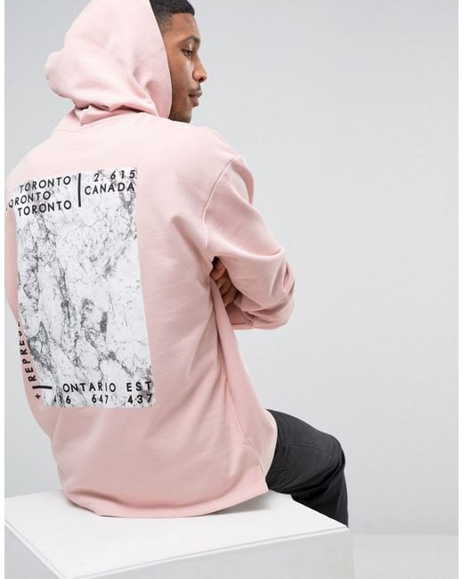 ASOS Oversized Longline Hoodie With Marble Back Print in Pink for Men | Lyst