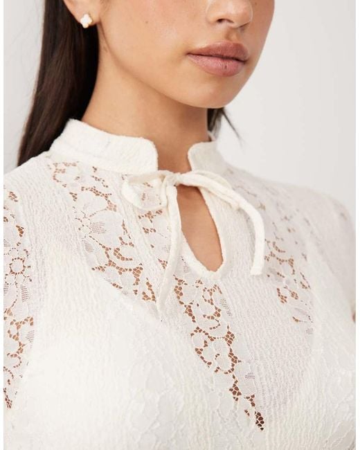 ASOS White Stand Up Collar Top With Tie Detail