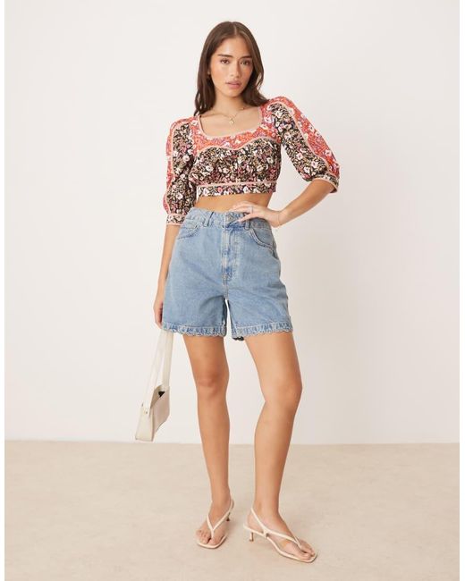 Glamorous Multicolor Crop Top With Puff Sleeves