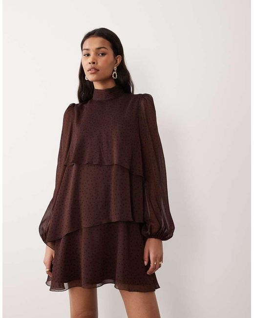 Mango Hoogsluitende Mini Jurk Met Ruches in het Purple