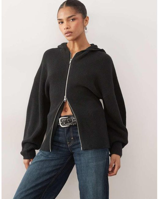 Monki Black Double Zip Cardigan