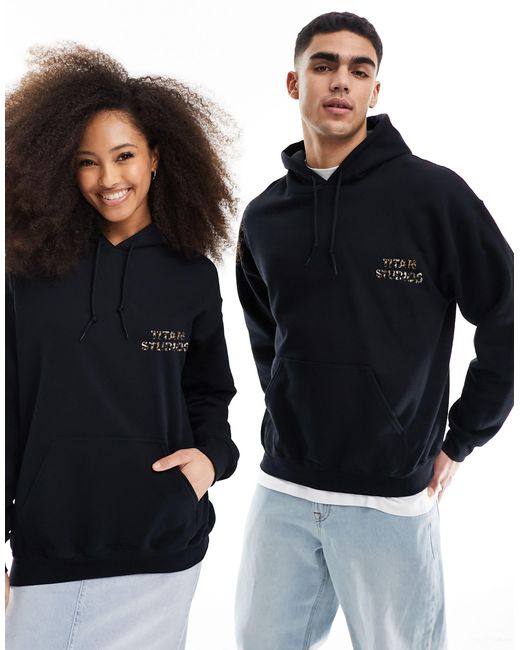 ASOS Black Oversized Hoodie With Leopard Print Text Graphics