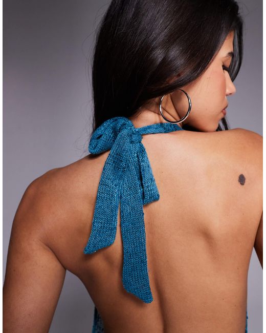 South Beach Blue Lace Halterneck Mini Beach Dress