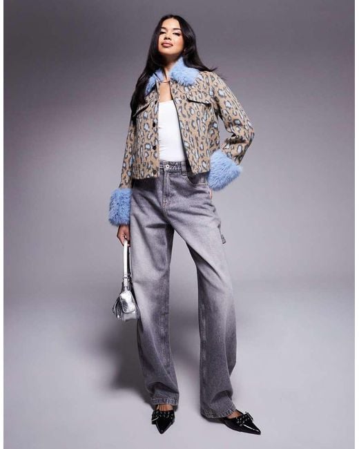 River Island Blue Wool Look Jacket With Faux Fur Detail