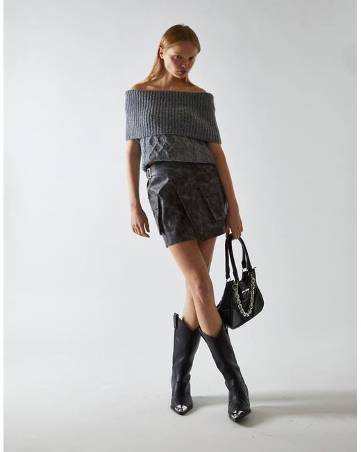 Glamorous Gray Wrap Cargo Mini-Skirt