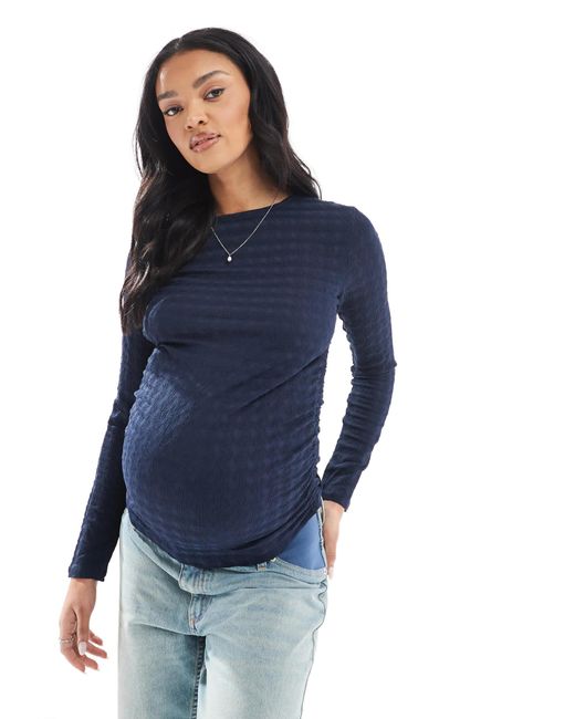 Vero Moda Blue Textured Ruched Long Sleeve Top