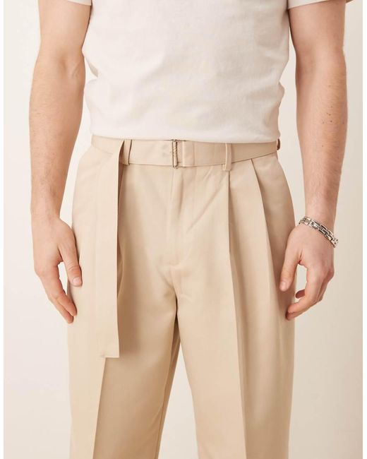 Pantalones De Vestir De Pernera Ancha Con Pinzas Dobles Delanteras Y Cinturón De -Neutro ASOS de hombre de color Natural