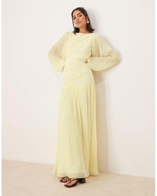 ASOS Long Sleeve Shirred Crinkle Maxi Dress With Dropped Waist in Natural | Lyst ASOS Long Sleeve Shirred Crinkle Maxi Dress With Dropped Waist in Natural | Lyst