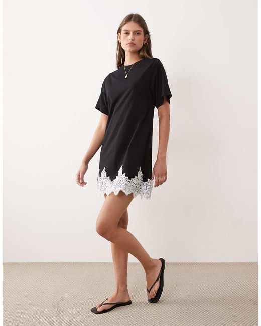 ASOS Black Short Sleeve Mini Dress Lace Trim Hem