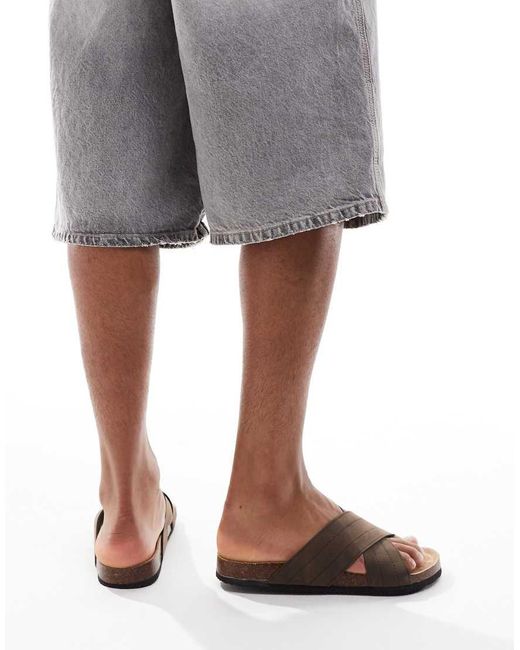 Threadbare White Faux Suede Cross Strap Sandals for men