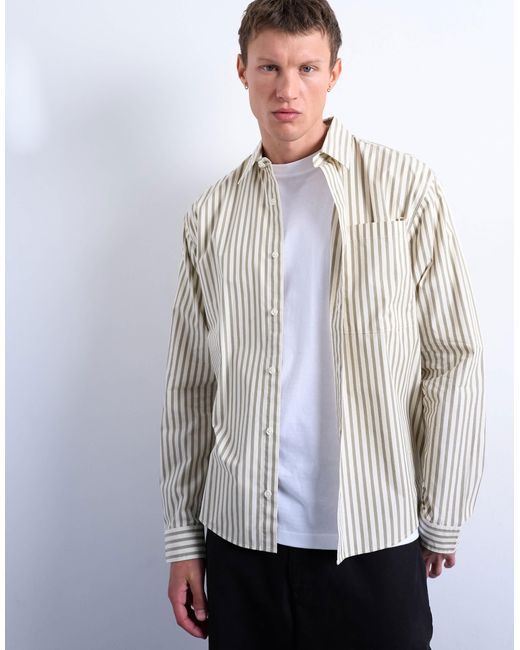Topman White Relaxed Fit Stripe Shirt for men