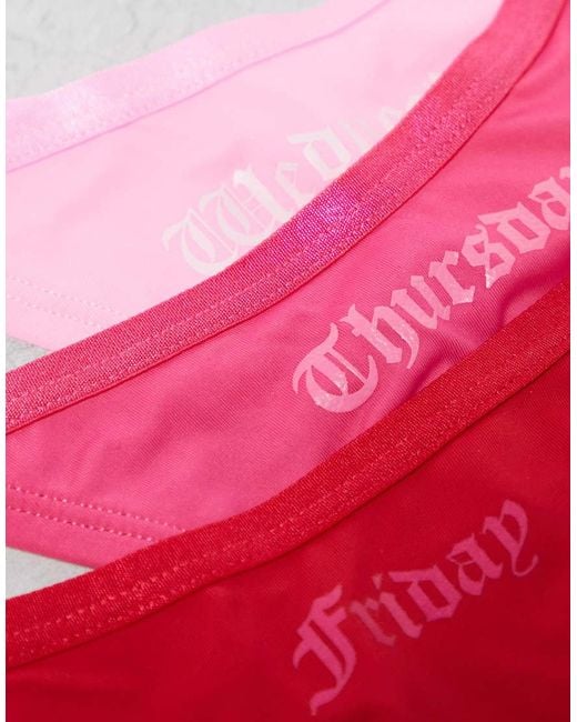 Juicy Couture Pink Mon-Fri Microfibre Gothic Thong 5-Pack