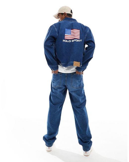 Polo Ralph Lauren Blue Sports Capsule Logo Workwear Denim Trucker Jacket for men