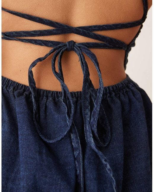 ASOS Blue Soft Denim Smock Cami Mini Dress With Ruched Bust