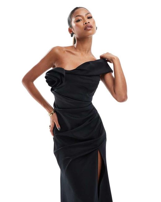 ASOS Premium Off Shoulder Corsage Maxi Dress With Train in Black Lyst UK