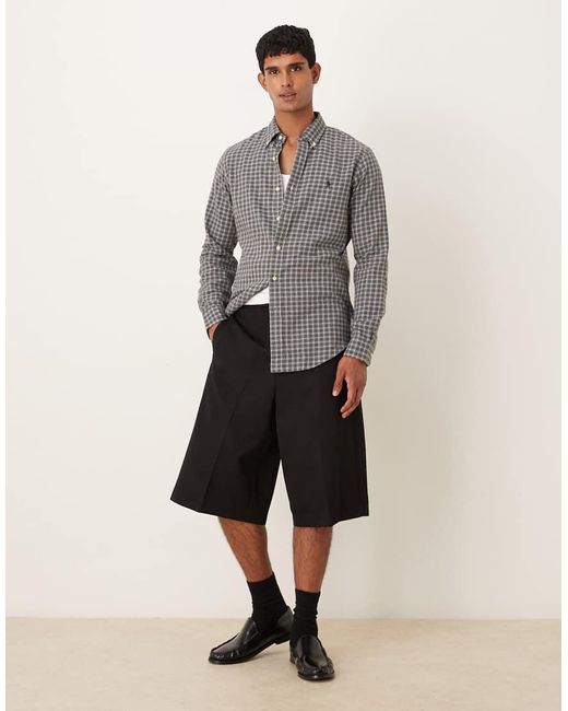 Polo Ralph Lauren Gray Icon Logo Custom Fit Check Sanded Twill Shirt for men