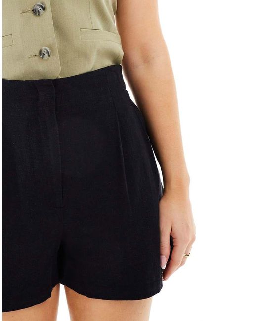 ASOS Black Hourglass High Waist Seam Detail Shorts With Linen Look