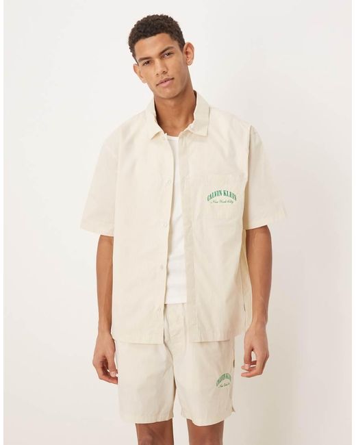 Calvin Klein Natural Heritage Crest Poplin Pajama Shirt for men